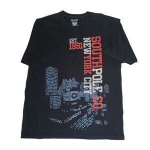 Vintage Southpole Black NYC Skyline Graphic T-Shirt Mens L‎ Casual Streetwear